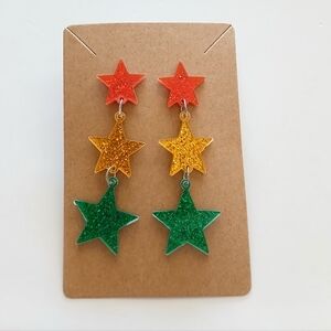 Fashion Jewelry Glitter Star Earrings - Orange, Yellow, Green